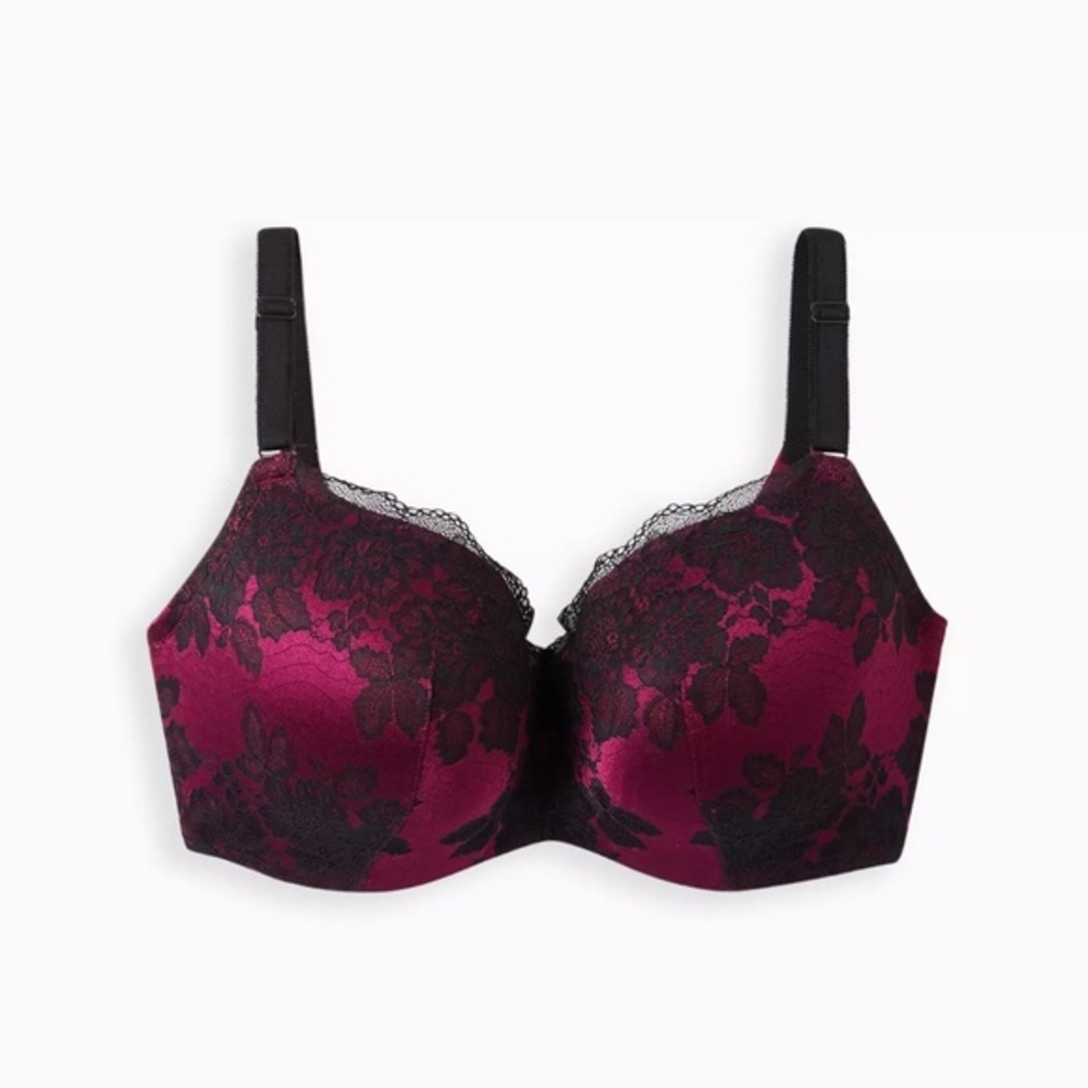 Torrid Curve Bra Womens Size 40DDD Red Black Lace Balconette Lightly Lined
